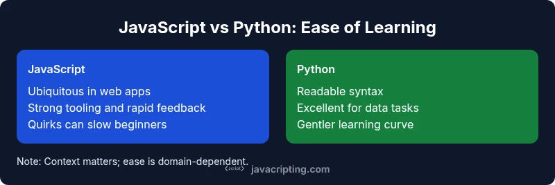 Comparison infographic: JavaScript vs Python learning ease
