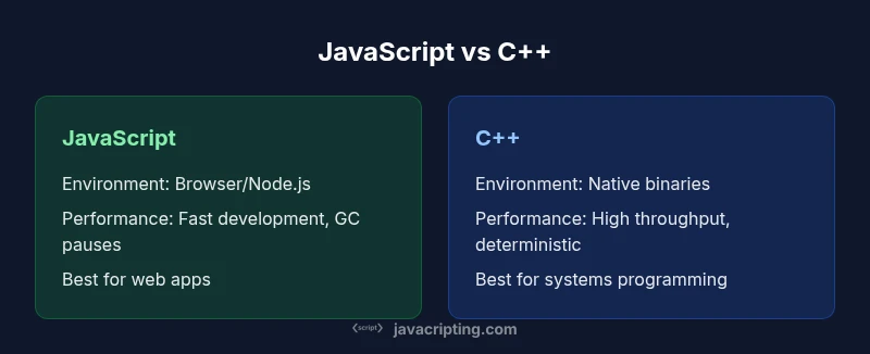 A comparison chart showing JavaScript and C++ environments and use cases