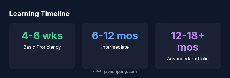 Infographic showing rough timelines to learn JavaScript