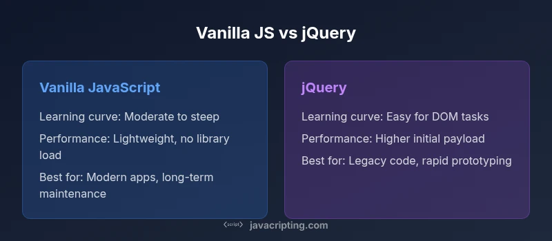 Infographic comparing Vanilla JavaScript and jQuery usage